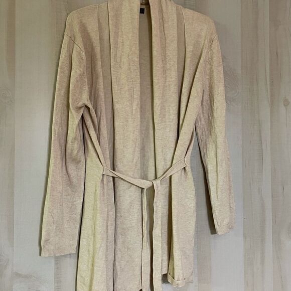 ZARA knit beige open front belted cardigan, size medium - Picture 2 of 16